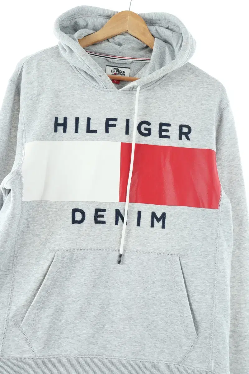 (L) Tommy Hilfiger Hoodie Grey Brushed Big Logo Old School - F80A