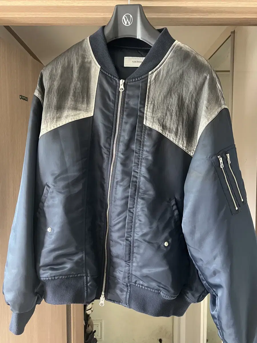 (2) Waviness Dirty Wash Bomber Jacket Navy