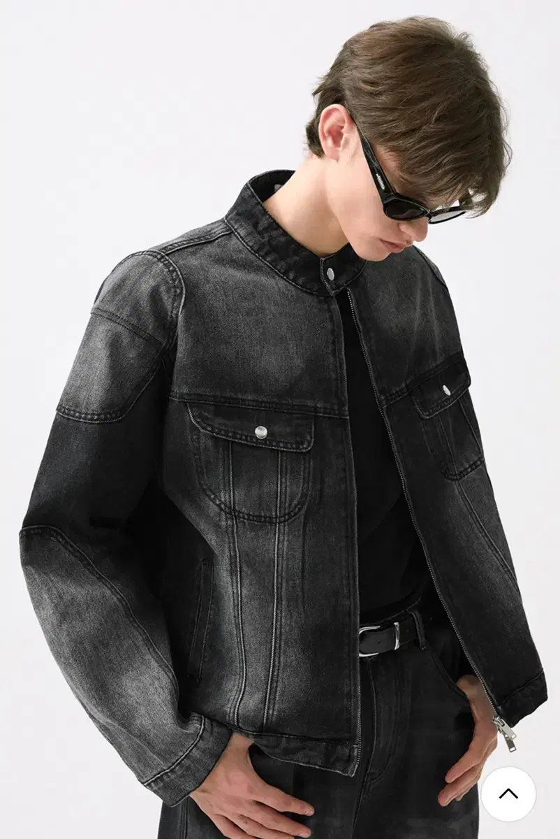 [NEW] Trillion Faded Wash Biker Denim Jacket in BLACK