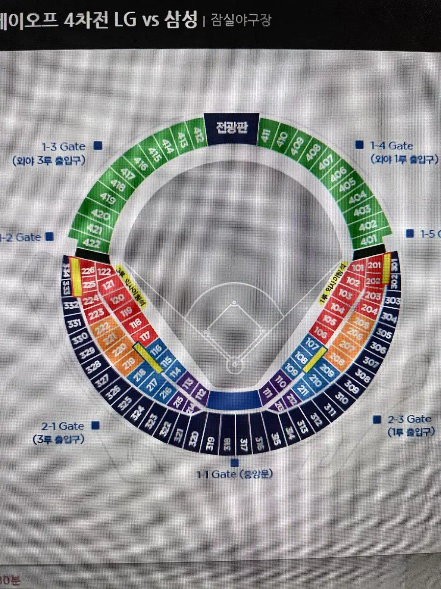 플레이오프 4차 LG VS 삼성  1루 외야 3연석