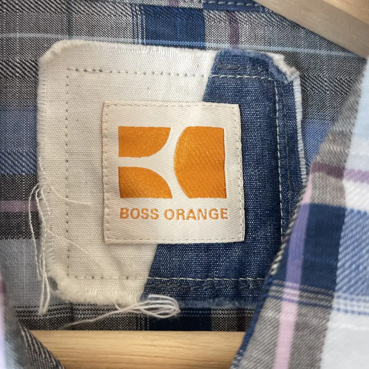 BOSS ORANGE 블루 체크 긴팔 셔츠