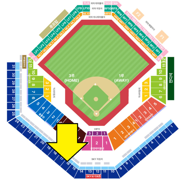 플레이오프2차전 3루 스카이지정석 16구역 8열 2연석