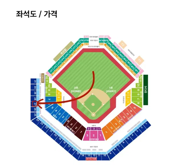 플레이오프 1차전 3루 스카이석 U27블럭 10열 통로 2연석