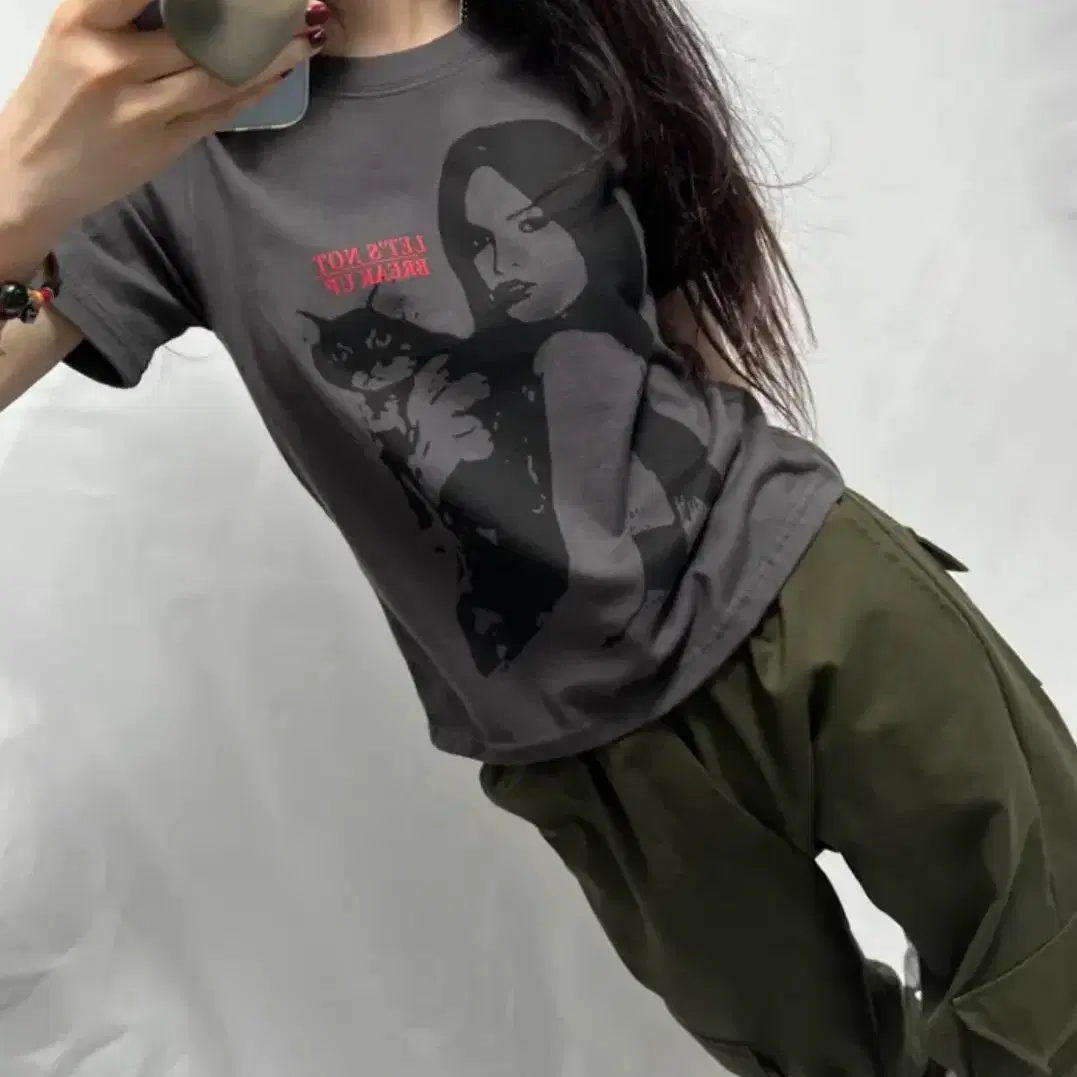 (오피엠) huge cat crop tee