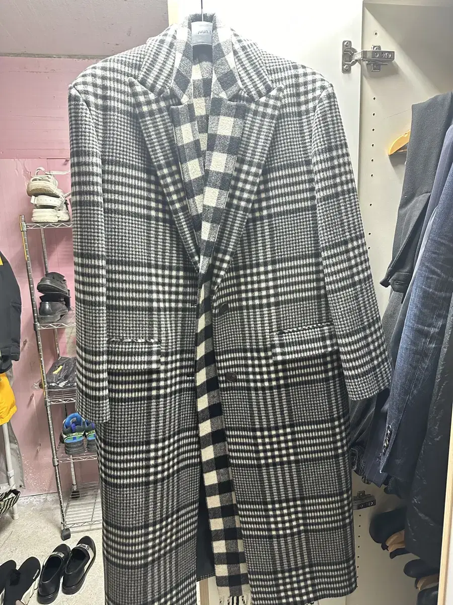 Junge double-layered checked cashmere-blend long coat for sale