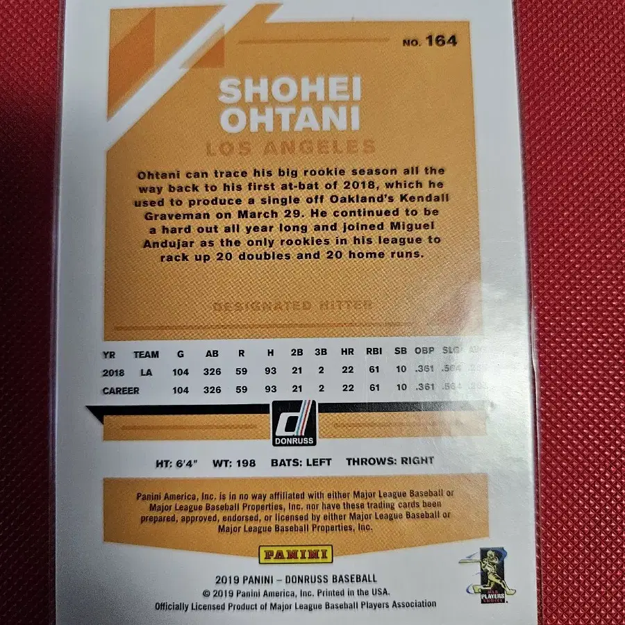 오타니 2019 Panini Donruss base 카드