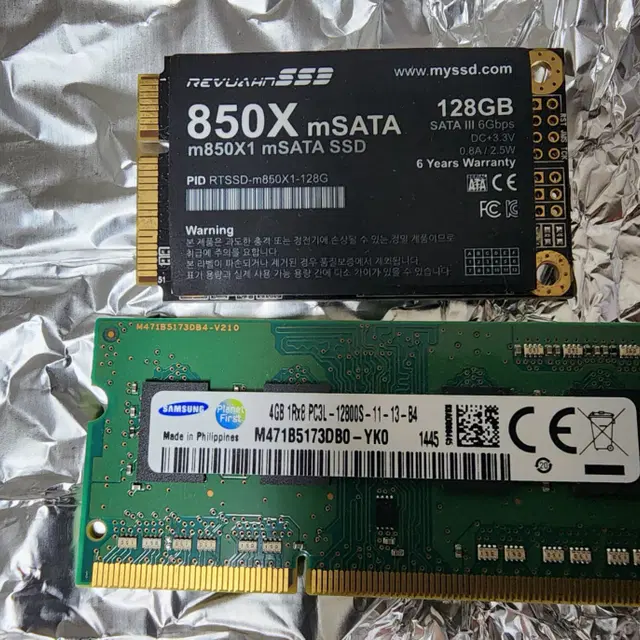 노트북용 램  삼성 DDR3 4GB, MSATA SSD 128GB/일괄