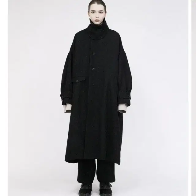 VOAAOV soft wool twill long coat black 2