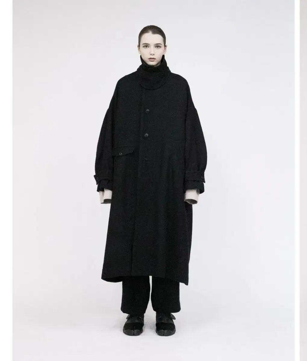 VOAAOV soft wool twill long coat black 2