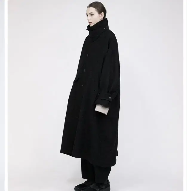 VOAAOV soft wool twill long coat black 2