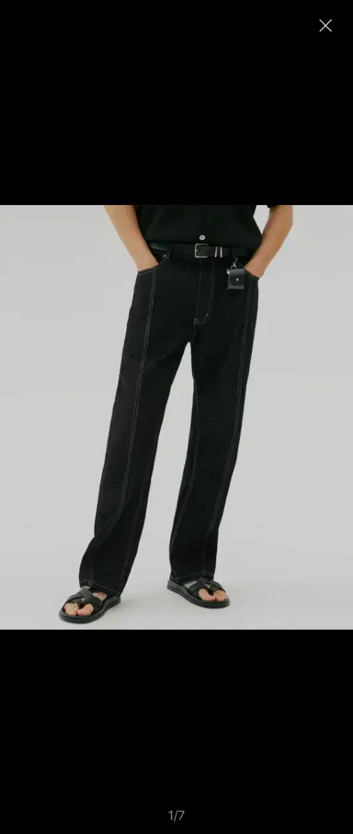 Trilion Wash Stitched Denim Pants in BLACK