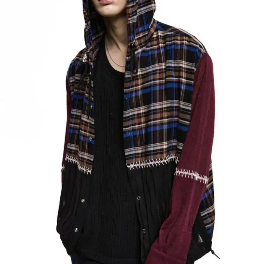 RSSC KNIT MIXED CHECK HOOD 후드 셔츠 자켓