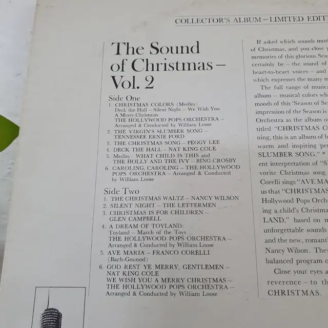 THE SOUND OF CHRISTMAS vol.2집 LP 미국한정판.