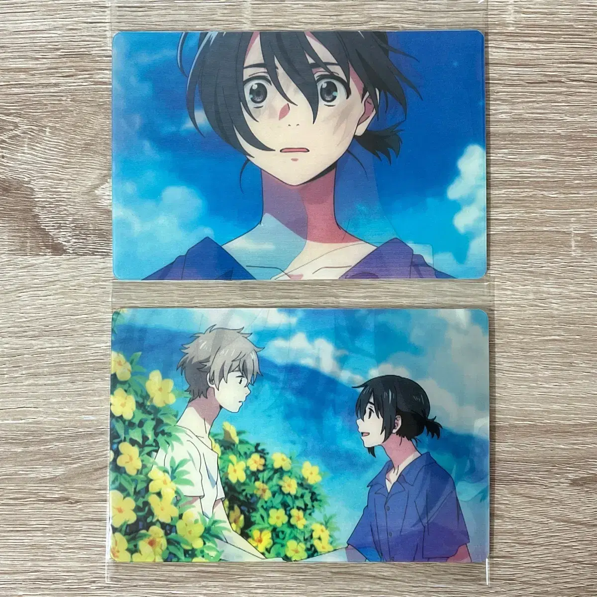 Etranje lenticular on the beach, postcard kard 2 types, animated movie merchandise.