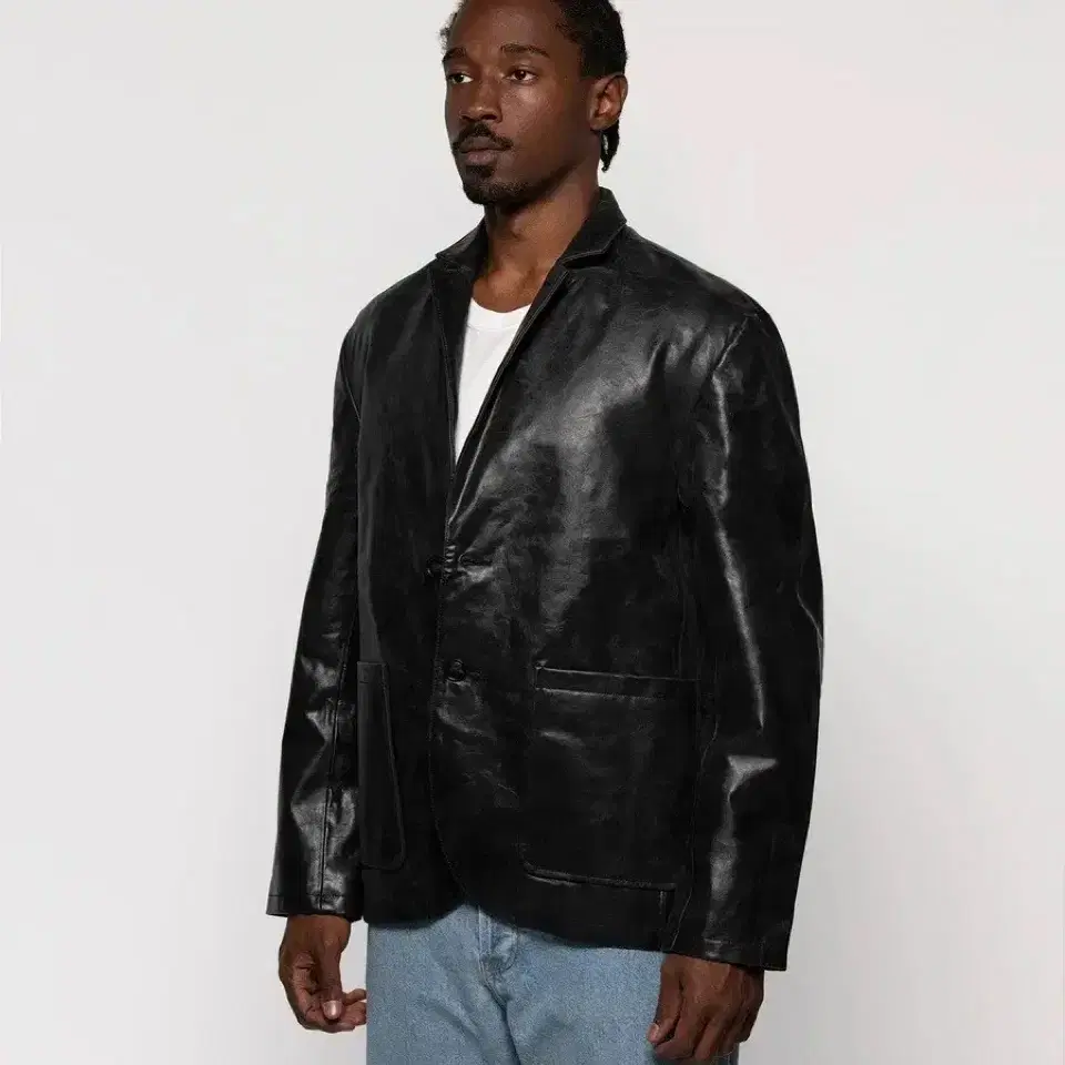 (스투시)Stussy Leather Sport Coat blk Small