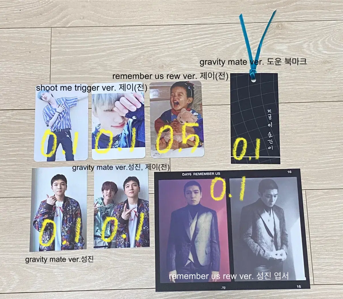 Sell day 6 Doun, Sungjin, and Jay (ex) photo cards and album components.