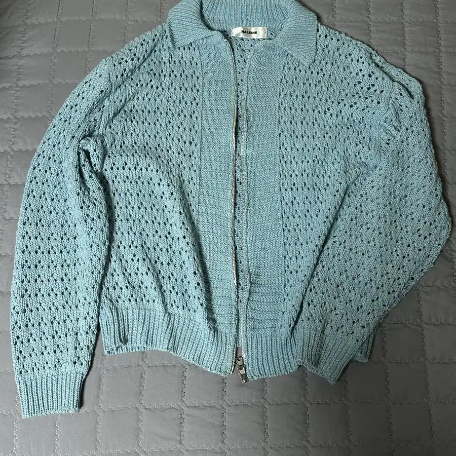 알렌느 가디건 BLUE Meshed crocher knit zipup b