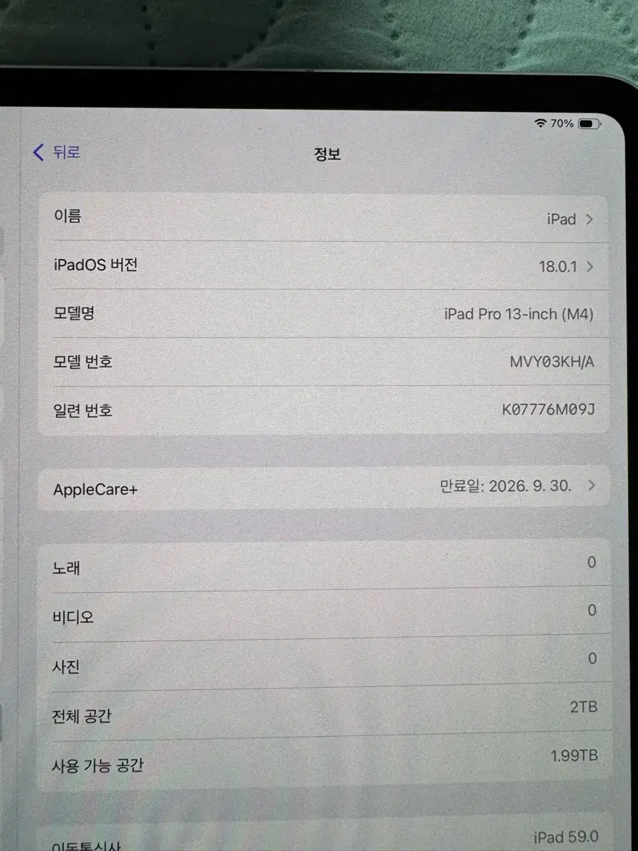 아이패드 프로 13인치 m4 실버 셀룰러 2tb