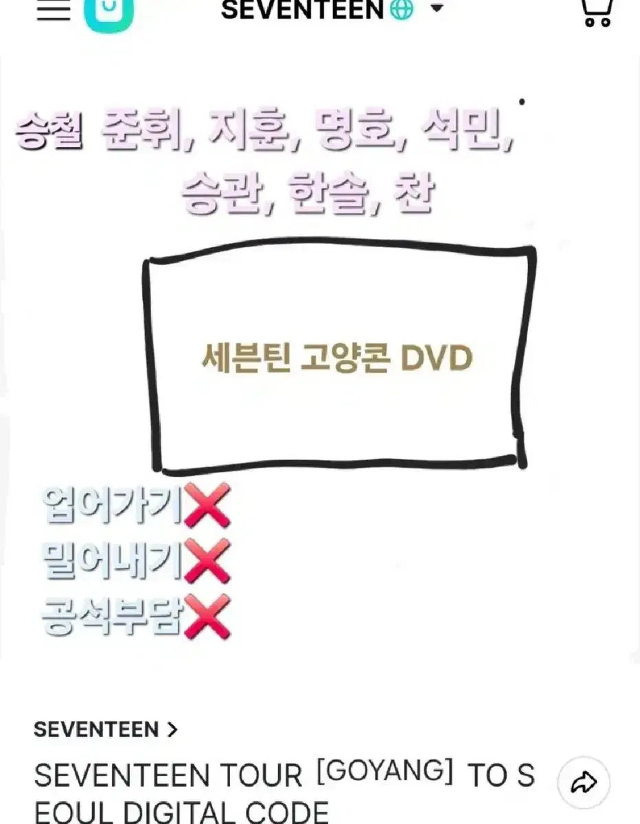 세븐틴 고양콘 DVD분철합니다!