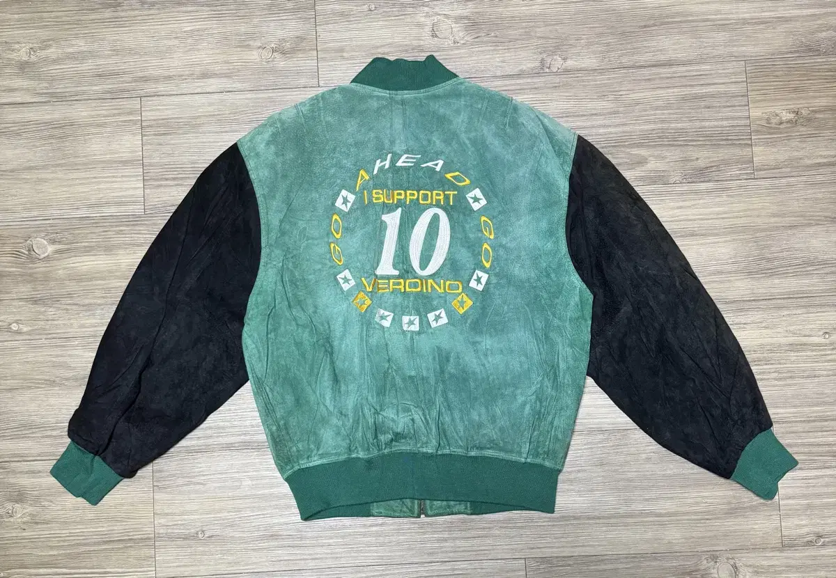 90s J LEAGUE Yomiuri Verdi Tonal Suede Varsity Jacket