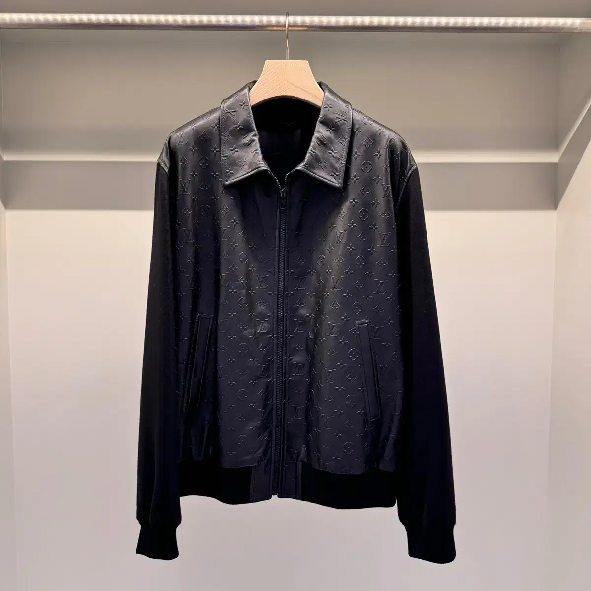 Monogram Leather Varsity Bomber Jacket in Black for Louis Vuitton