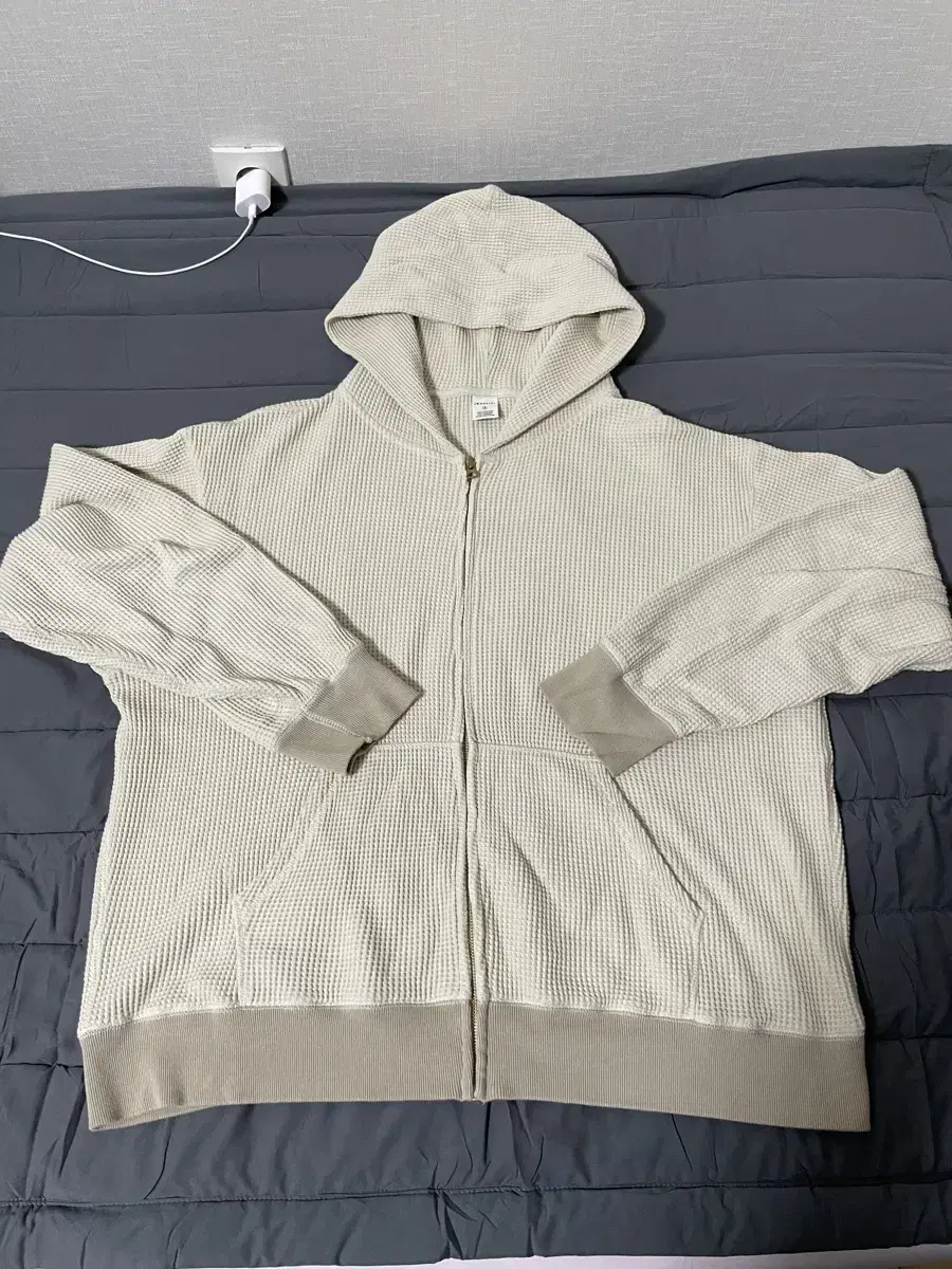 Kakis Waffle Hoodie Zip Up Oatmeal (3)