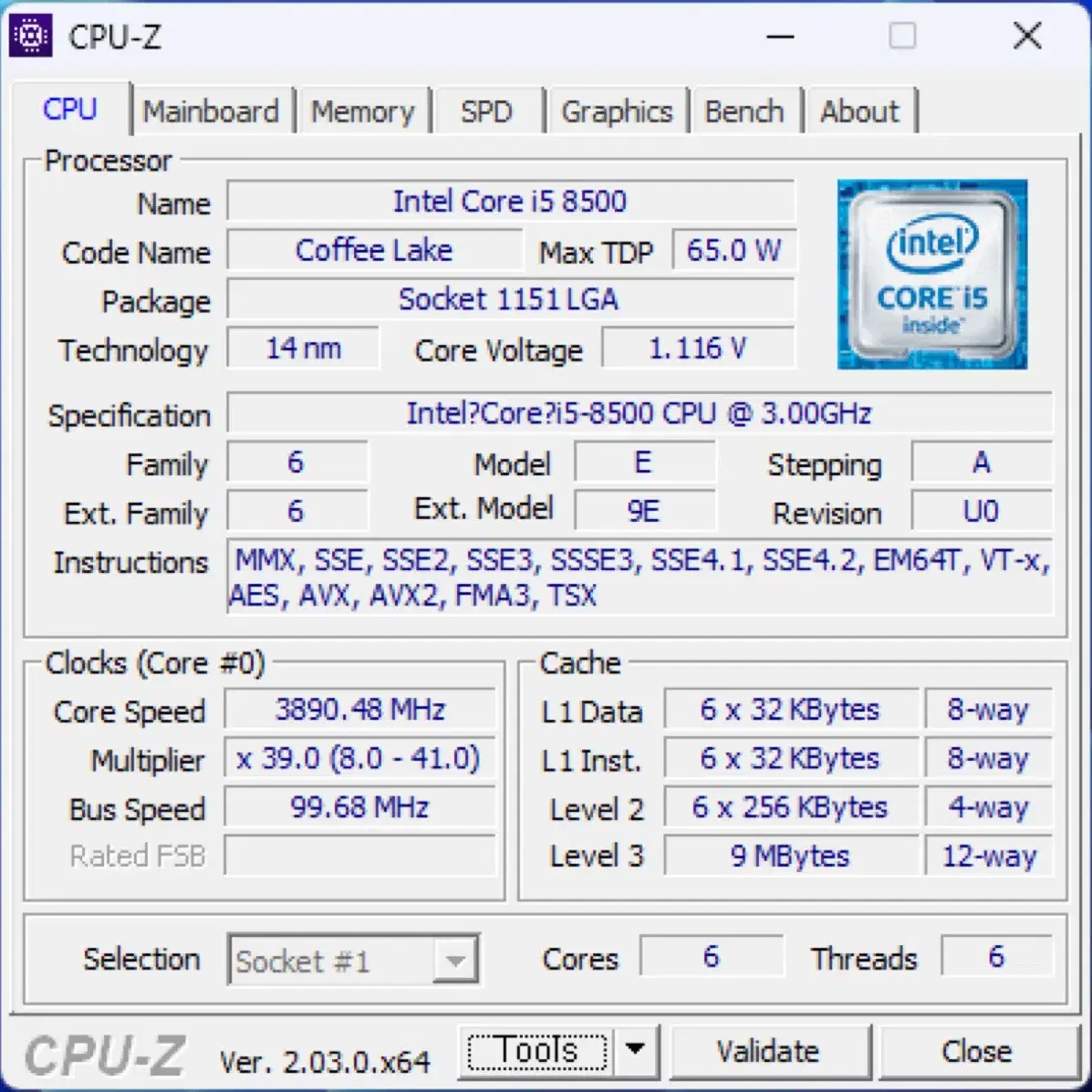 인텔 cpu / i5-8500 / 삼성램 8Gb * 2개 가격다운