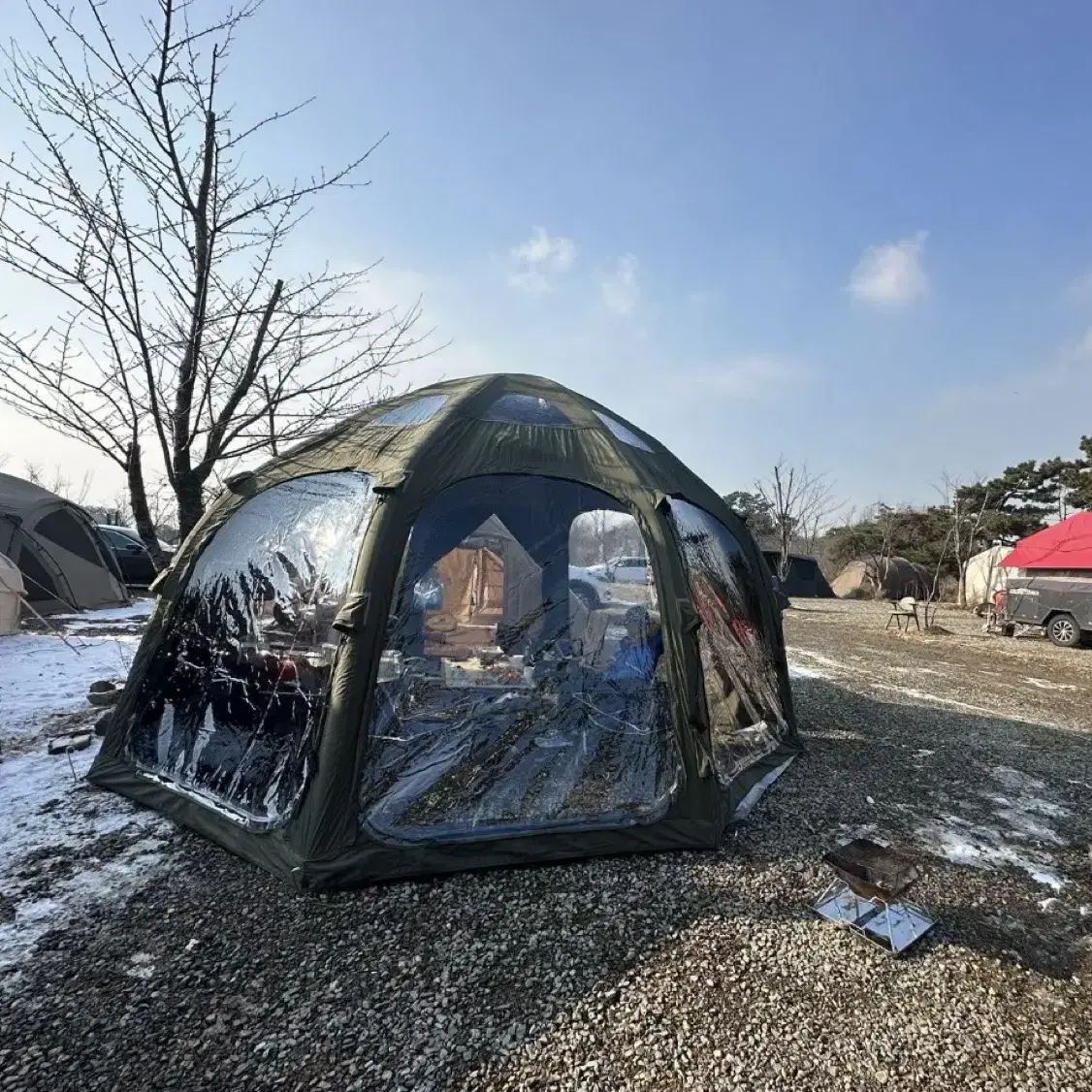 쿠디 오로라 에어텐트 카키색 (tpu창5개+전용그라운드시트)