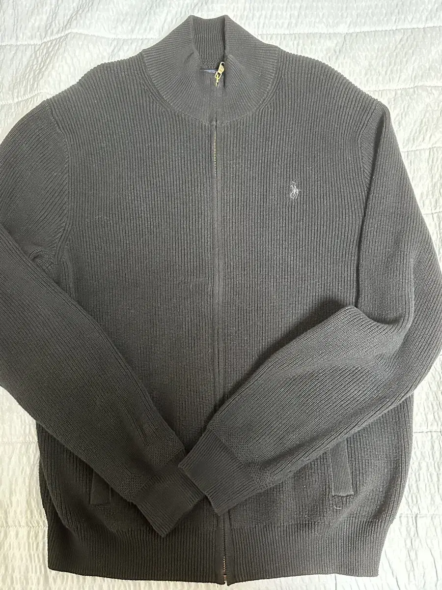 Polo knit zip-up black L(105)