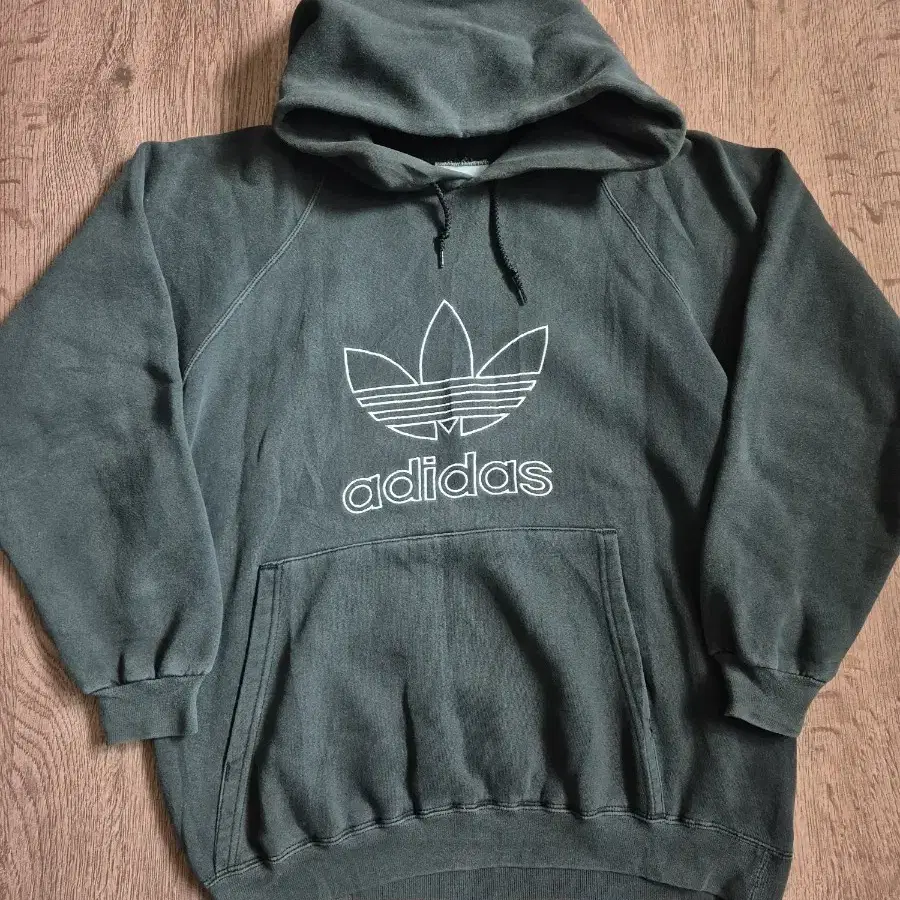 90s Adidas 아디다스 트레포일 빅 로고 후디 블랙