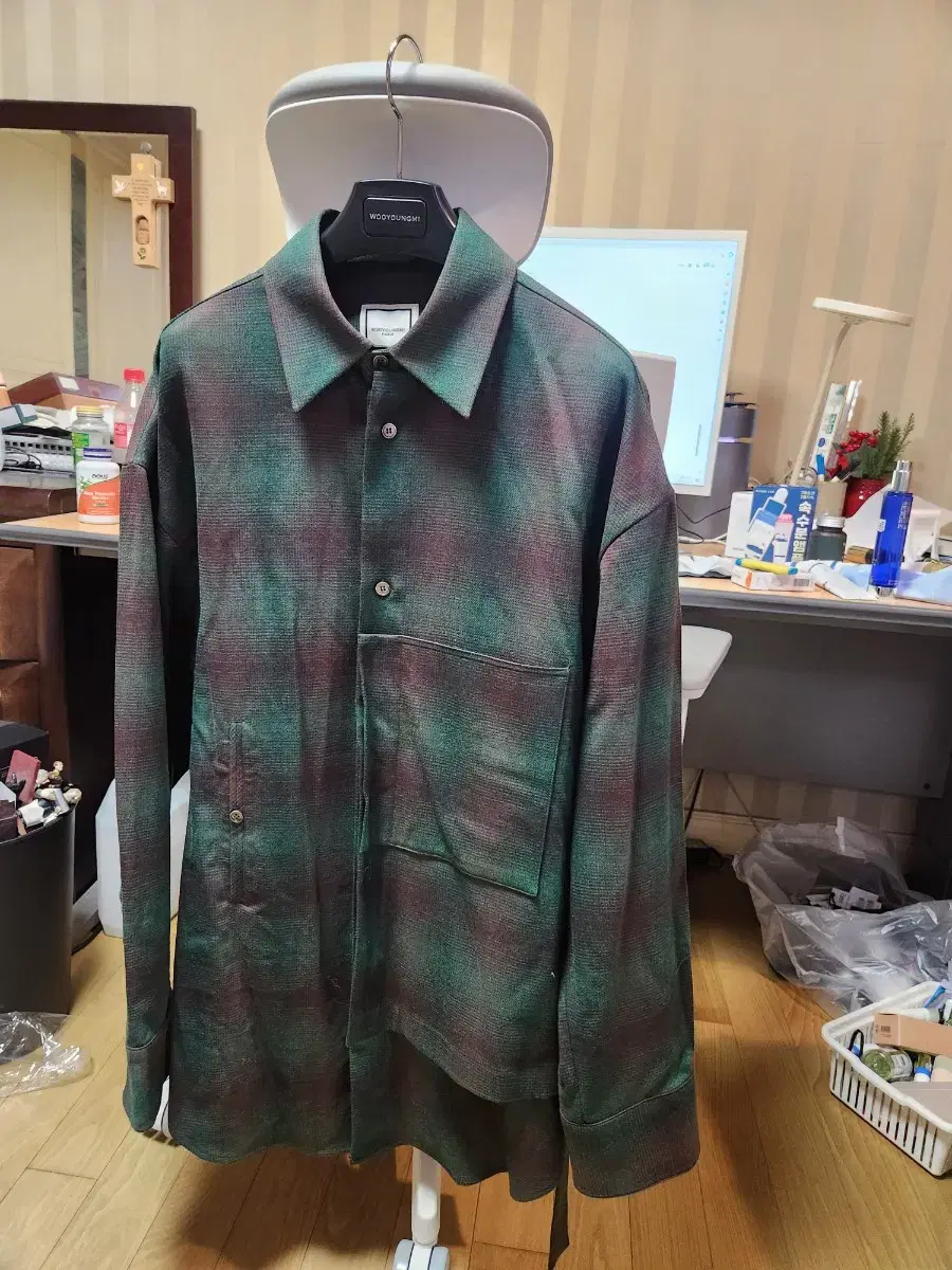 wooyoung mi 21fw green check wool shirt 48