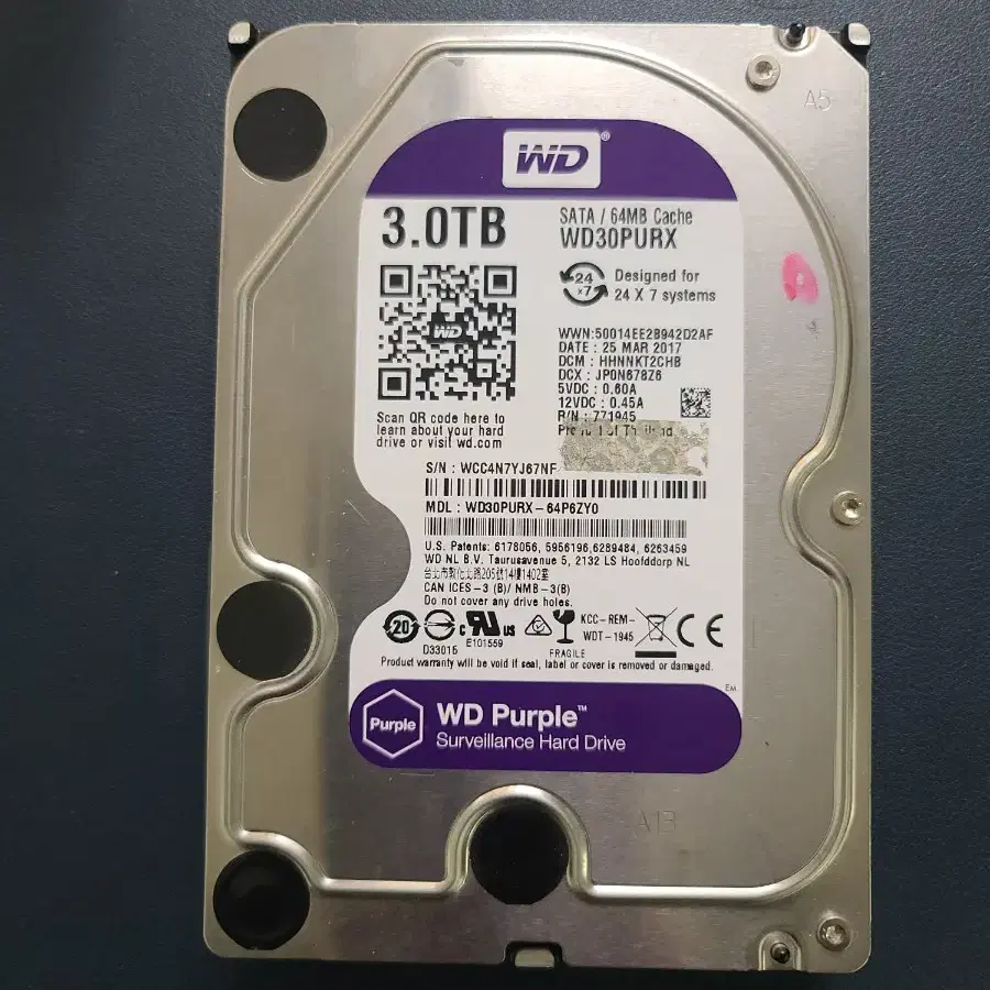 WD Purple HDD 3.5인치 3T(3테라)팝니다