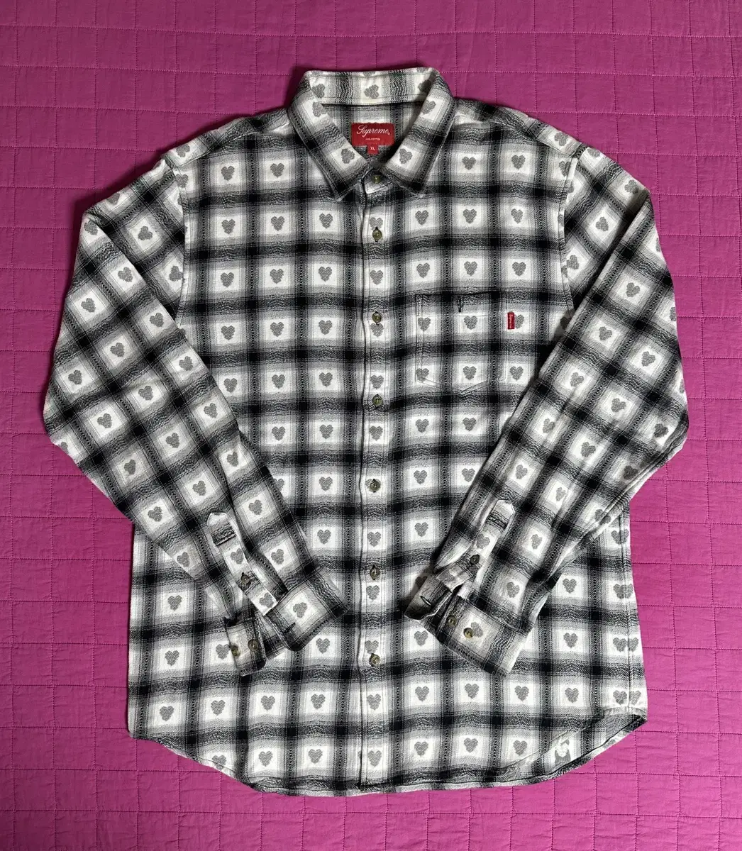 [XL] 16SS Supreme Heart Plaid Flannel Shirt Gray