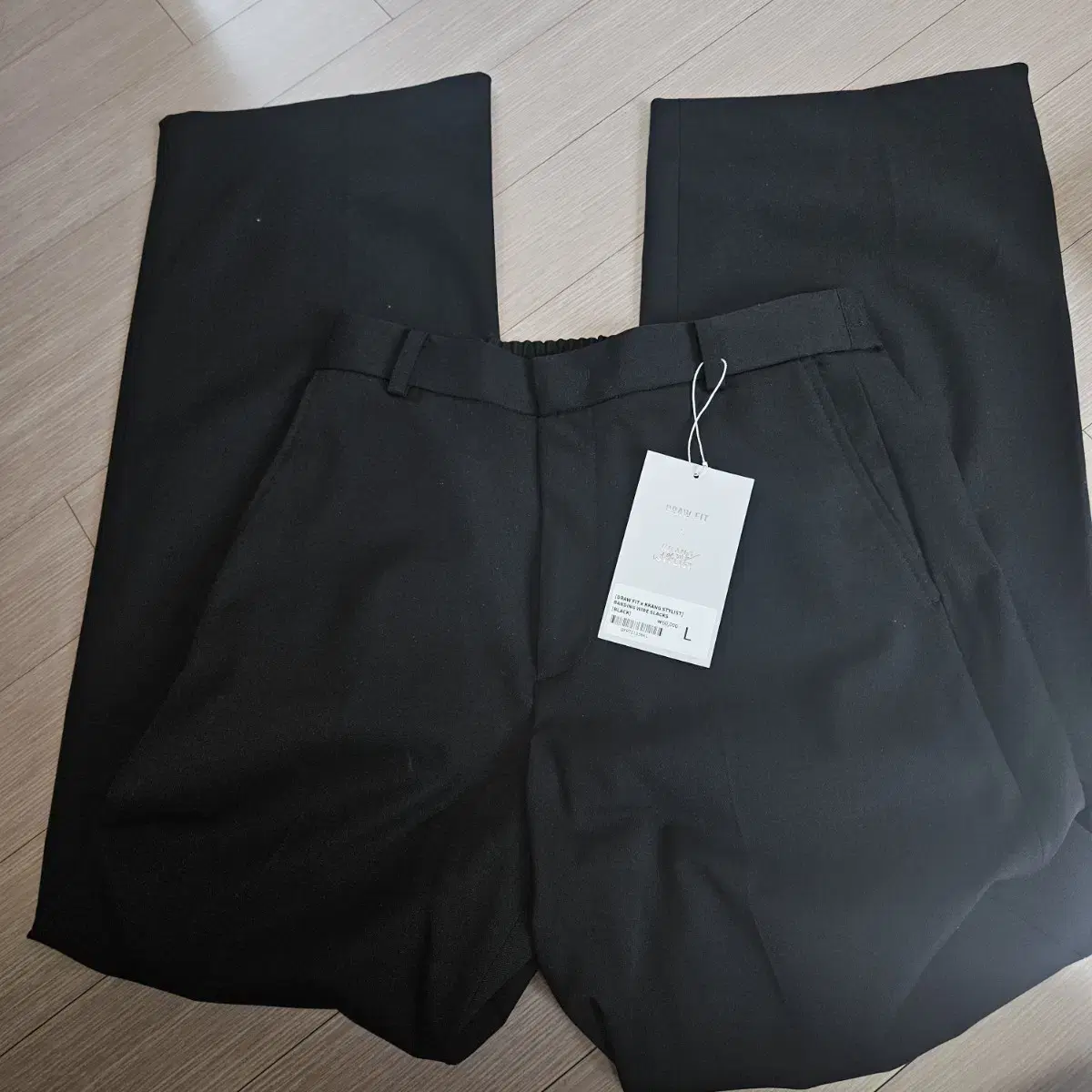 Drawcord banded wide-legged slacks black size L for Women.