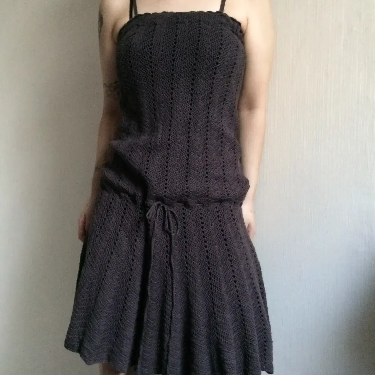 Crochet knit sleeveless tied onepiece