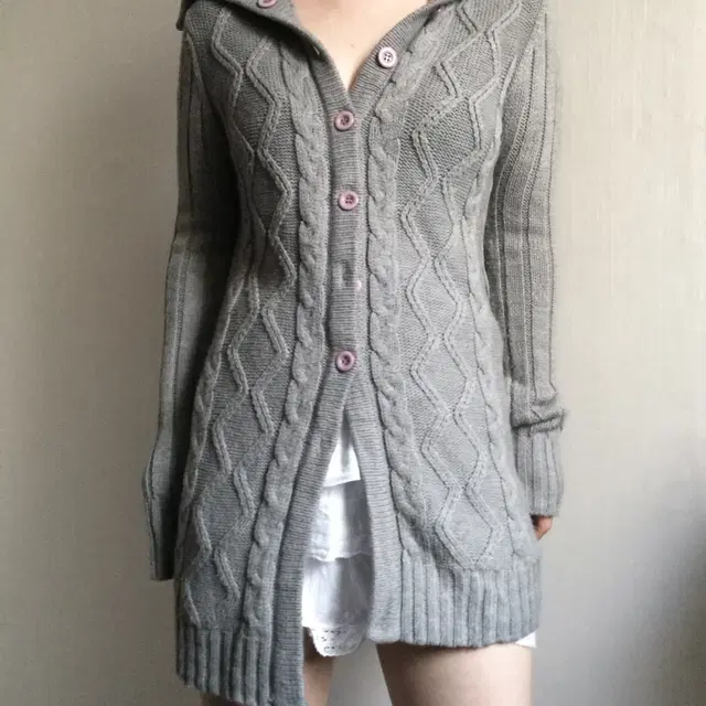 High neck knit long cardigan