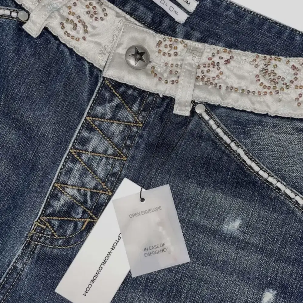 스컬프터 Beaded Waist Denim Pants