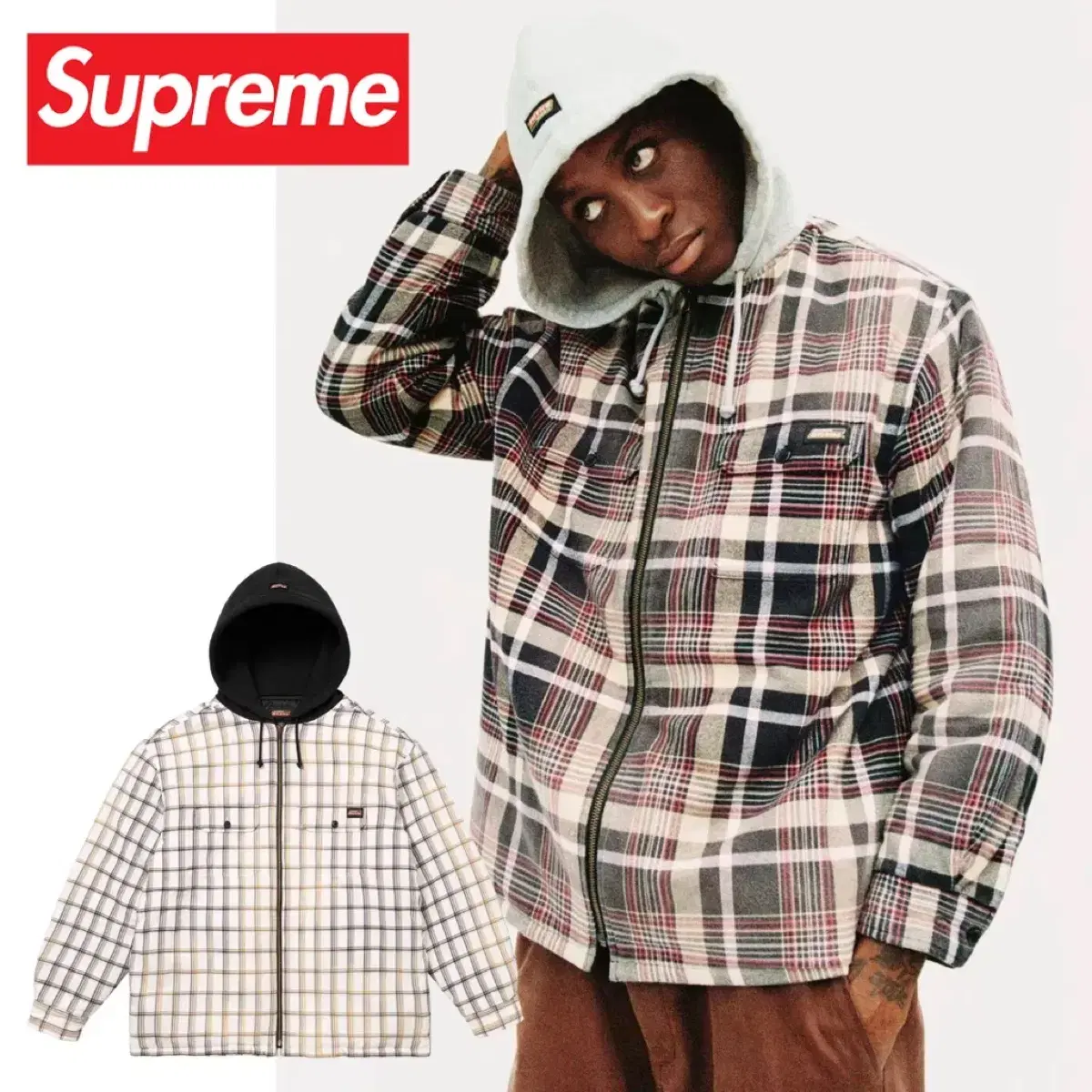 Extremely Pre-Owned S)Supreme x Dickies Plaid Hooded Zip-Up Shirt