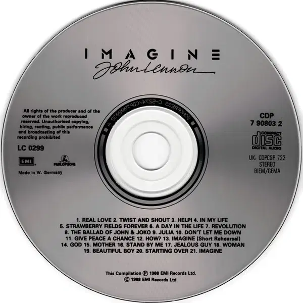 John Lennon - Imagine OST (CD) 유럽반90s민트급