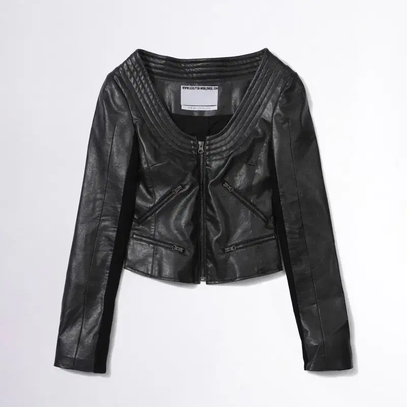 스컬프터 Portrait Neck Faux Leather Jacket