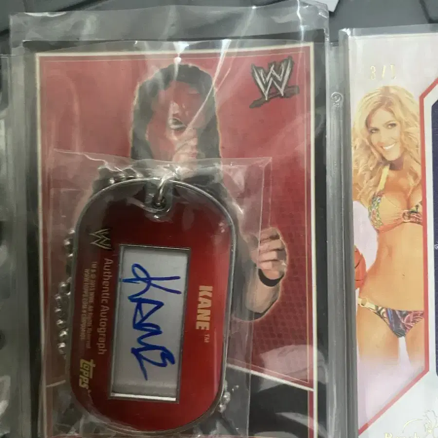 WWE 레슬링 topps 케인 kane 오토 친필 싸인카드 키체인