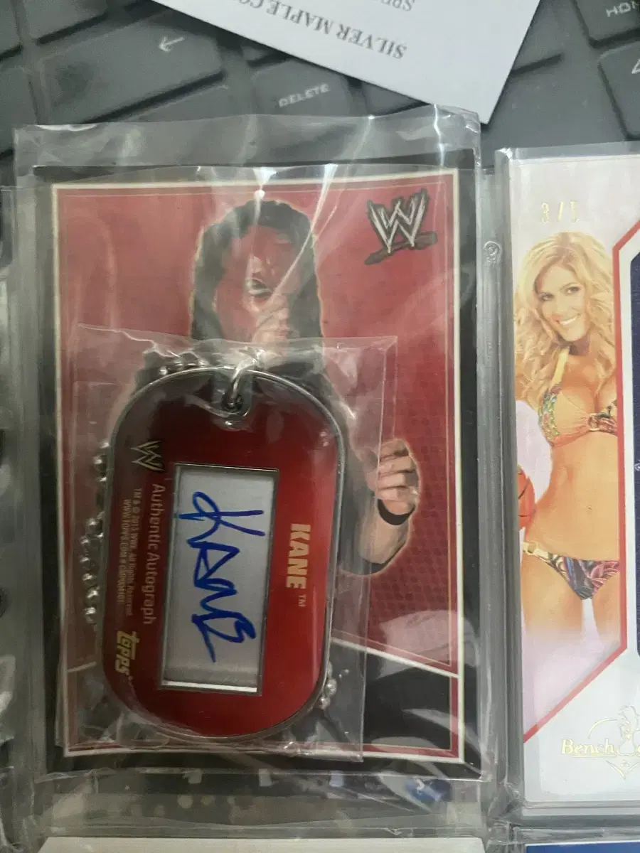 WWE 레슬링 topps 케인 kane 오토 친필 싸인카드 키체인