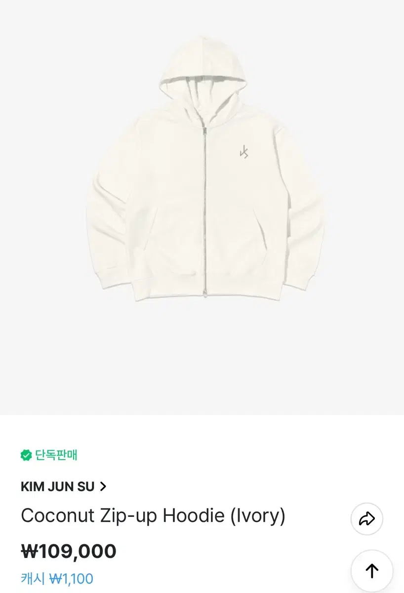 Jun Soo SiaJun Soo Coconut MD Hoodie Zip Up Ivory M