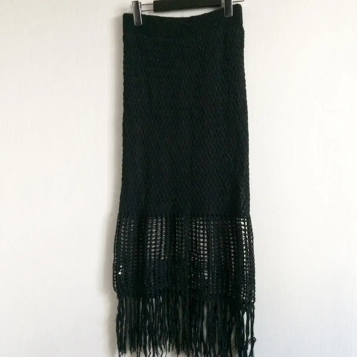 Fringe point knit long skirt