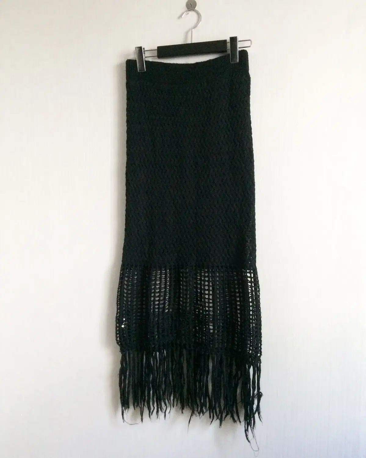 Fringe point knit long skirt