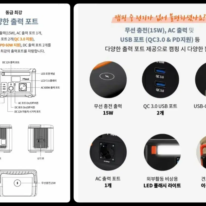 새제품 파워뱅크 MC600 PRO 대용량 보조배터리 캠핑용품 모루이 캠핑