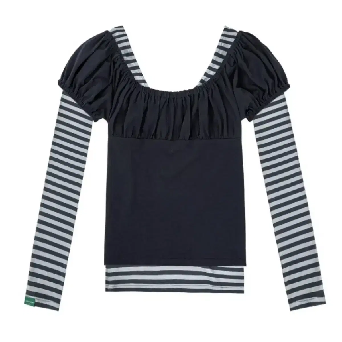 노컨텐츠 Shirring layered stripe T