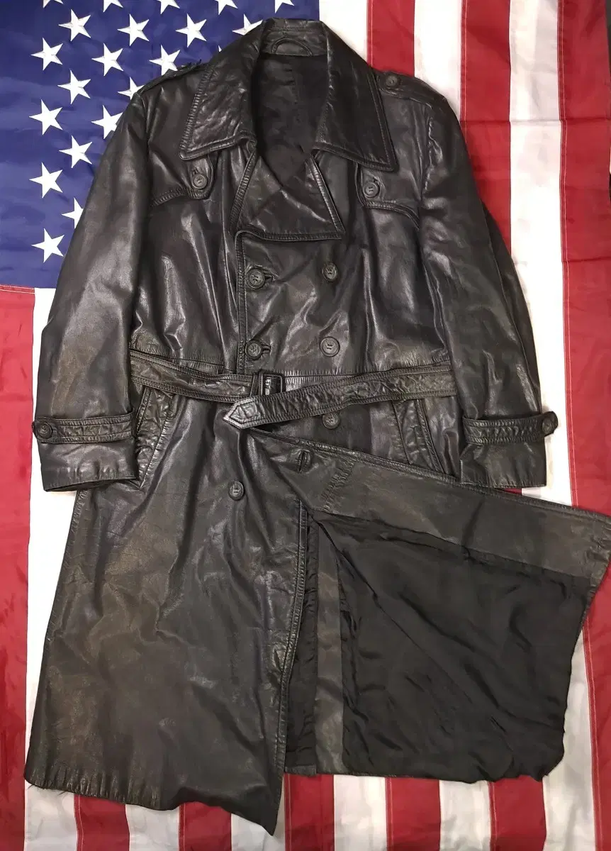 Vintage Natural Leather Barbary Black Trench Coat