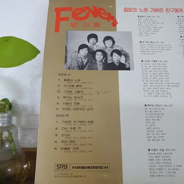 휘버스 Fever's  LP  1979 가버린친구에게바침  그대로그렇게