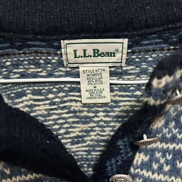 L.L.bean 엘엘빈 빈티지 노르딕 패턴 루즈핏 버튼 니트 스웨터 블루